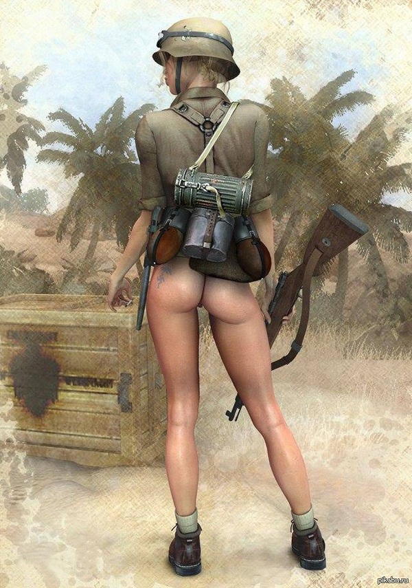 Hot - NSFW, Girls, Palm trees, Rifle, Drawing