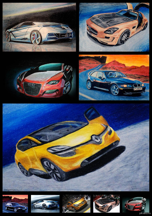 Everything that is copied, copied, licked, scribbled, I post it in one file. After that comes pure creativity. Be healthy. - My, Pastel, Drawing, Car