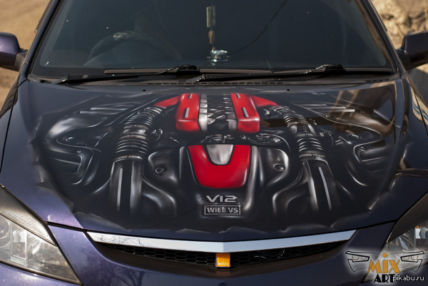 I work in a motorcycle complex, our artist completed work on the VS hood, Ferrari engine - My, Art, beauty, Car, Airbrushing
