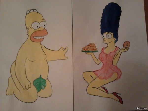 blank drawing for a screen - NSFW, My, The Simpsons, Marge Simpson, Drawing, Blanks, Homer Simpson, Donuts, Adam, Nudity