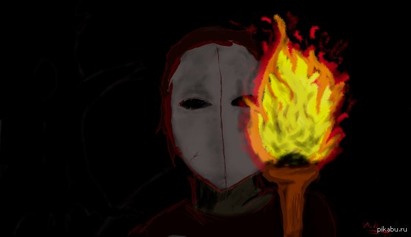 First job, 16 years old - My, First job, Art, Torch, Mask, Maniac, Darkness, Dusk, Drawing