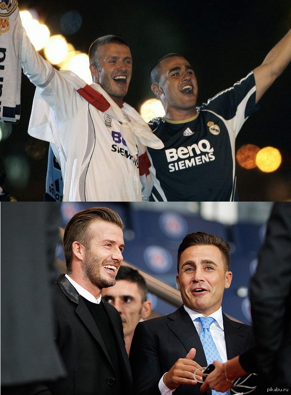 Фабио Каннаваро и Дэвид Бэкхем вчера на матче ПСЖ - Барселона! 7 лет спустя.