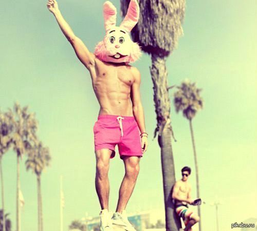 All the best from this guy! - NSFW, Hare, Men, Positive, Topless, , Pink, masked man