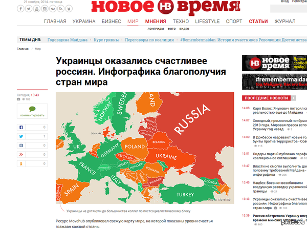 Украинцы оказались счастливее россиян. Инфографика благополучия стран мира :))))