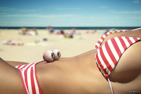 Eye-catching - NSFW, Breast, Beach, Eyes, Strawberry