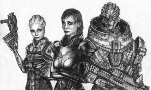 Shepard, Garrus, Liara TSoni     Mass Effect.     .   .   ...  : http://koshakn7.deviantart.com/    