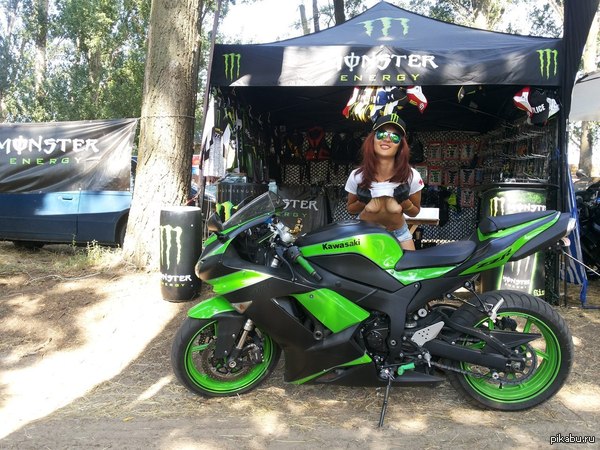 Nice motorcycle - NSFW, Kawasaki, Girls, Boobs, Monster Energy