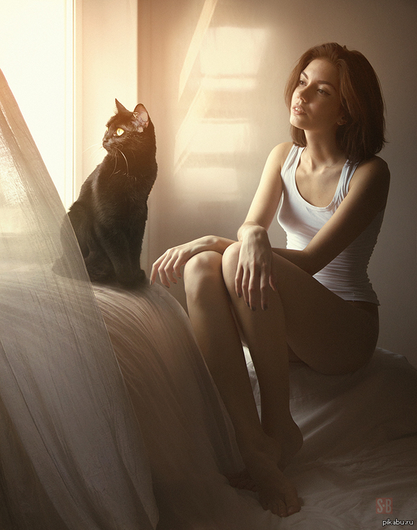 At the open window - NSFW, Girls, cat, Window, Morning, 