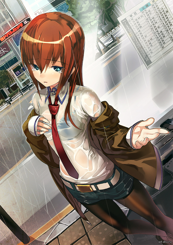 Kurisu Makise - NSFW, Steins Gate, Дождь, Аниме, Anime Art