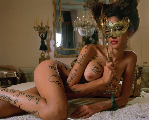 Masked - NSFW, Mask, Tattoo, Brunette, Boobs, Nipples, Girls