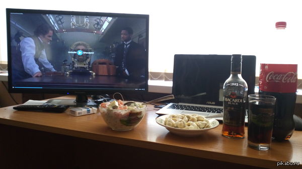 Have a good weekend everyone! - My, Weekend, Alcohol, , Coca-Cola, Dumplings, Salad, Movies, Bacardi