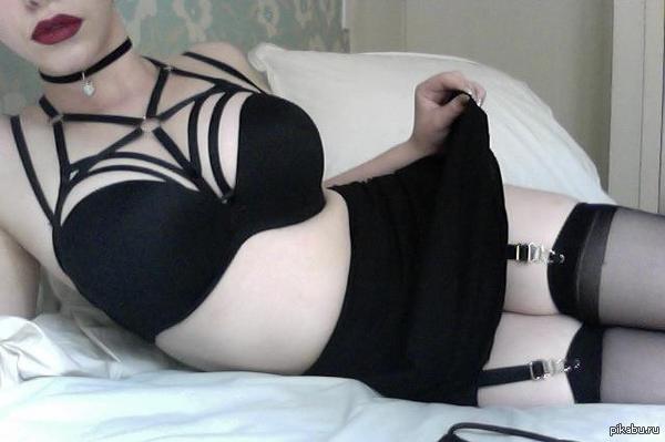 A bit of goth for subscribers - NSFW, Girls, Gothic, Underwear, Stockings, Breast