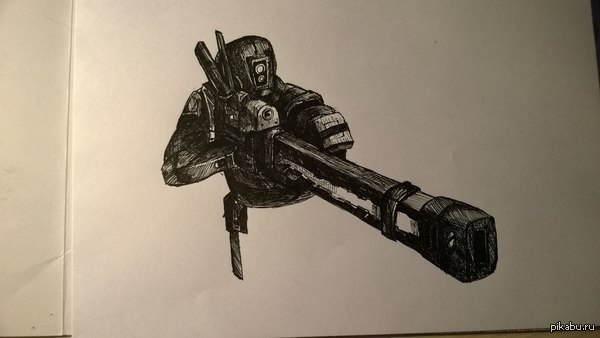 Drawing at the lesson with a gel pen (2) - My, Drawing, Wakha, Tau empire, Pen drawing, Warhammer 40k