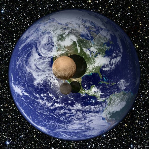 Comparative image of Pluto with its satellite and our planet - A New Horizon, , Planet Earth, Charon, Space, Pluto