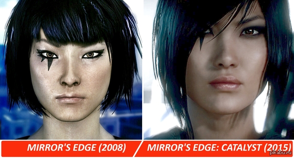 Сравнение лиц Фэйт в "Mirror's Edge" (2008) и "Mirror's Edge: Catalyst" (2015)