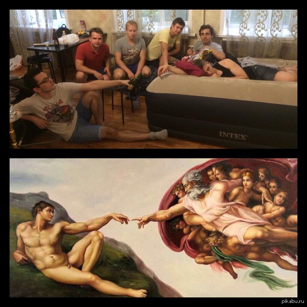 Sistine Chapel - NSFW, My, Adam, God, Michelangelo, Art, Painting, Cosplay, Beer, Creation
