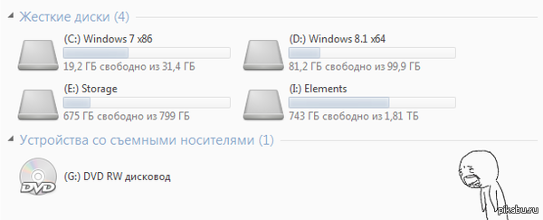 Распределил место на HDD