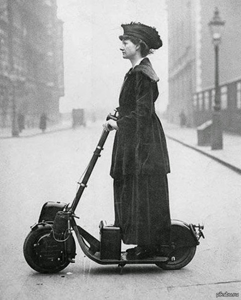 Lady Florence Norman, a suffragette, on her Autoped in London, 1916 