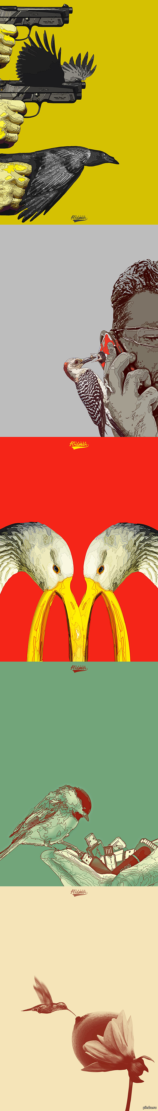 Bird surrealism by Sasha Kramar - NSFW, Rave, Art, Vintage, Sasha Kramar, Birds, McDonald's, Longpost