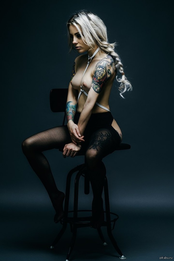 Interesting... - NSFW, Tattoo, Blonde, Boobs, Chair, Stockings