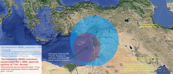 Потенциальная зона покрытия колпака ПВО в Сирии