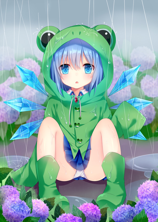 In fact, she loves frogs. - NSFW, Anime, Not anime, Anime art, Touhou, Cirno, Pantsu