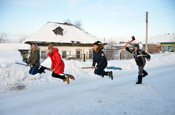 It was the New Year, we had fun as best we could - New Year, Entertainment, Broom, Axe, Joy, Snow