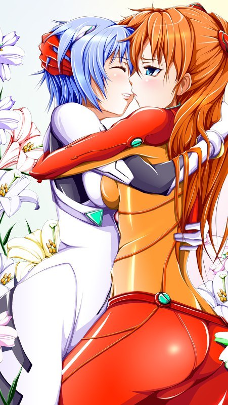 Yuri love - NSFW, Аниме, Evangelion, Anime Art, Asuka Langley, Rei Ayanami, Yuri