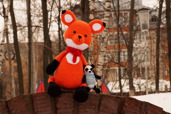 fox and panda - My, Fox, Panda, Toys, With your own hands, Knitting, Nyasha, Milota, Animals