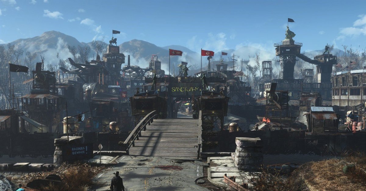 Fallout 4. Фоллаут 4 САНКЧУАРИ город. Поселение в городе в фоллаут 4. Фоллаут 4 поселения игроков. Фоллаут 4 красивые поселения.