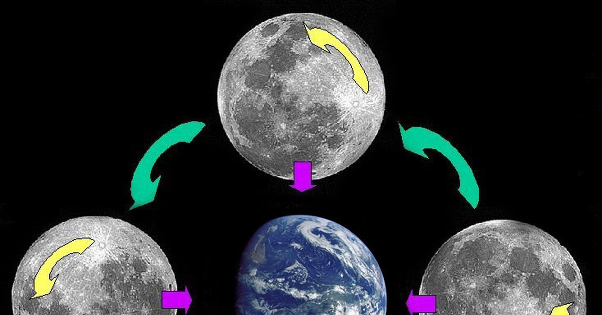 Схема вращения луны вокруг своей оси и вокруг земли