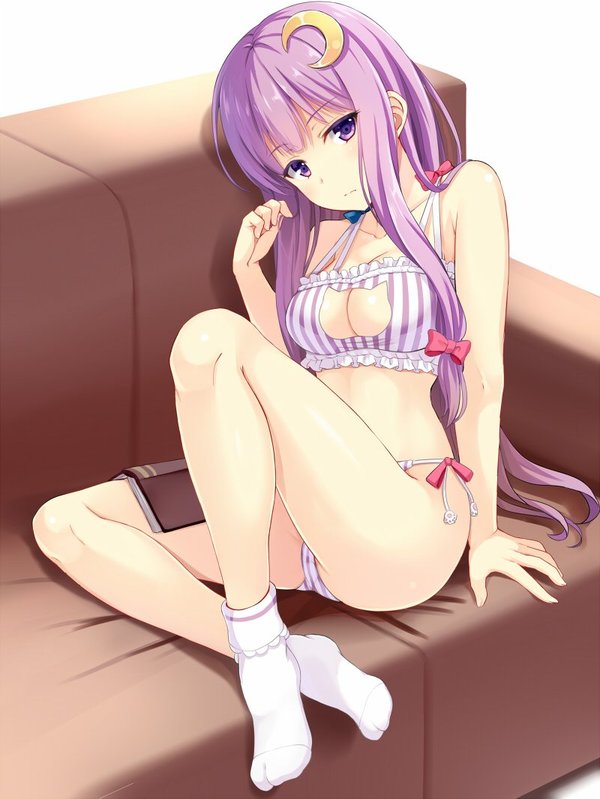 Patchouli Knowledge. - NSFW, Anime, Anime art, Touhou, Patchouli Knowledge, Cat keyhole bra, 