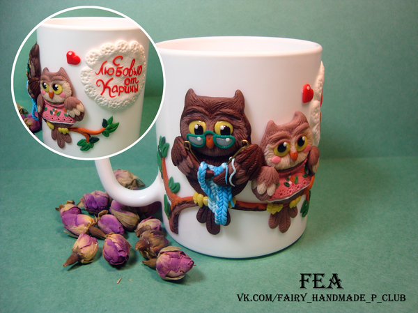 Mugs decorated with polymer clay :) - My, Polymer clay, With your own hands, Handmade, Hobby, Holidays, Presents, Кружки, Decor