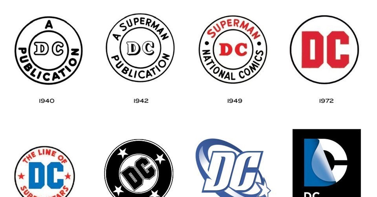 Logo history. Эволюция логотипов. Логотипы популярных брендов. Старый логотип ДС. Эволюция логотипа DC Comics.