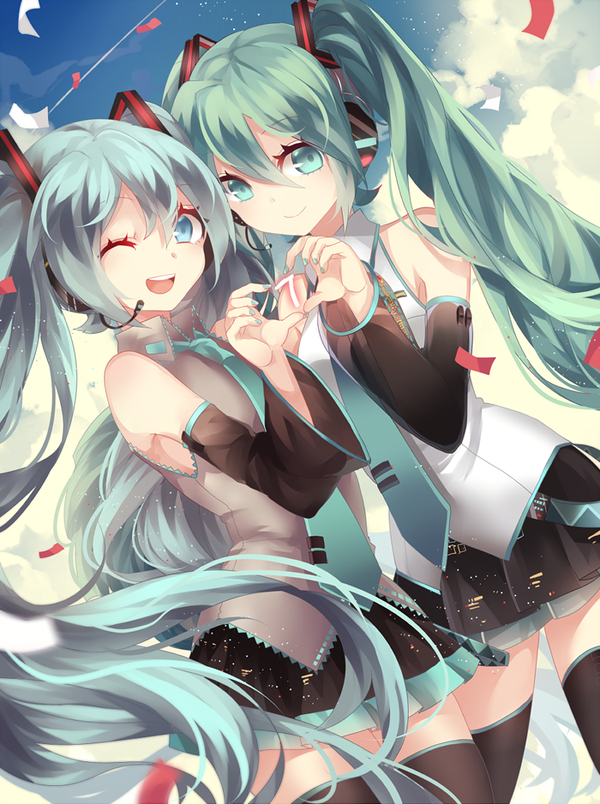 Hatsune Miku x 2 , Hatsune Miku, Vocaloid, Anime Art