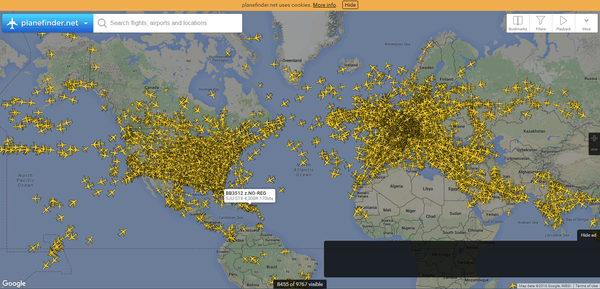 Карта наблюдения за самолетами онлайн