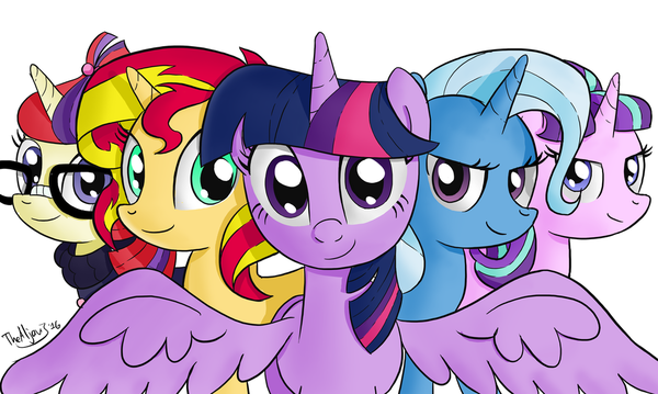 The Unifive My Little Pony, Twilight sparkle, Sunset Shimmer, Moondancer, Starlight Glimmer, Trixie