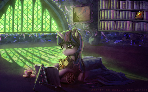 Reading My Little Pony, Twilight sparkle, Owlowiscious, Cosmicunicorn