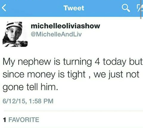 «Моему племяннику сегодня исполняется 4 года, но поскольку с деньгами напряженка, мы просто ему об этом не скажем»