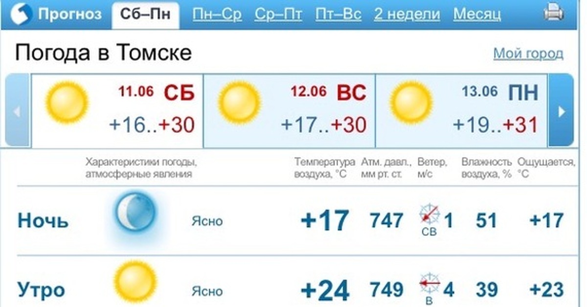 Погода томск на 10 дней 2024 июнь