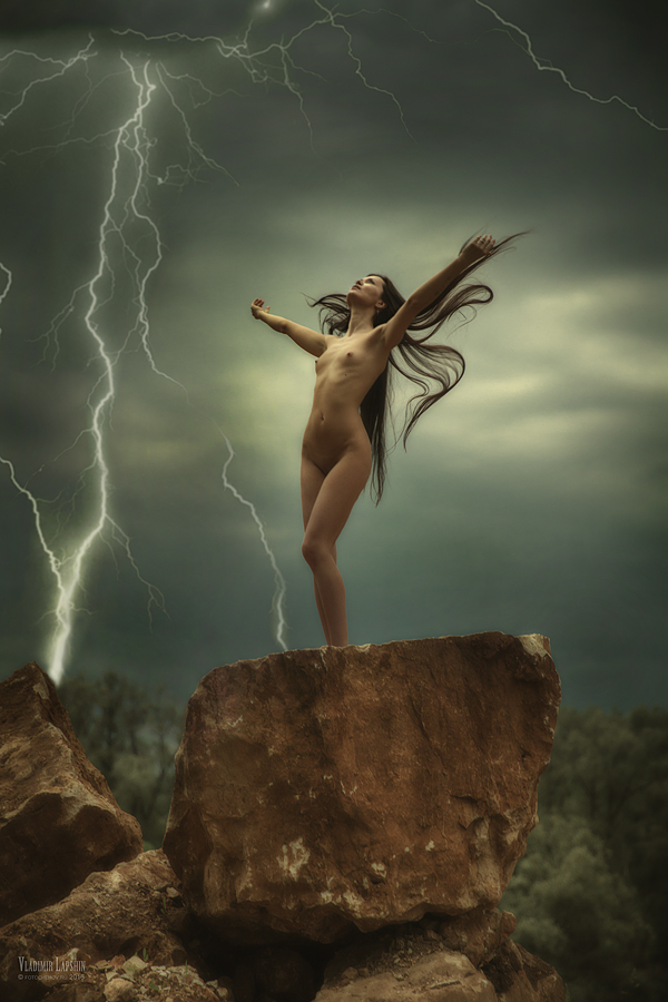 Girl under lightning - NSFW, Lightning, Girls