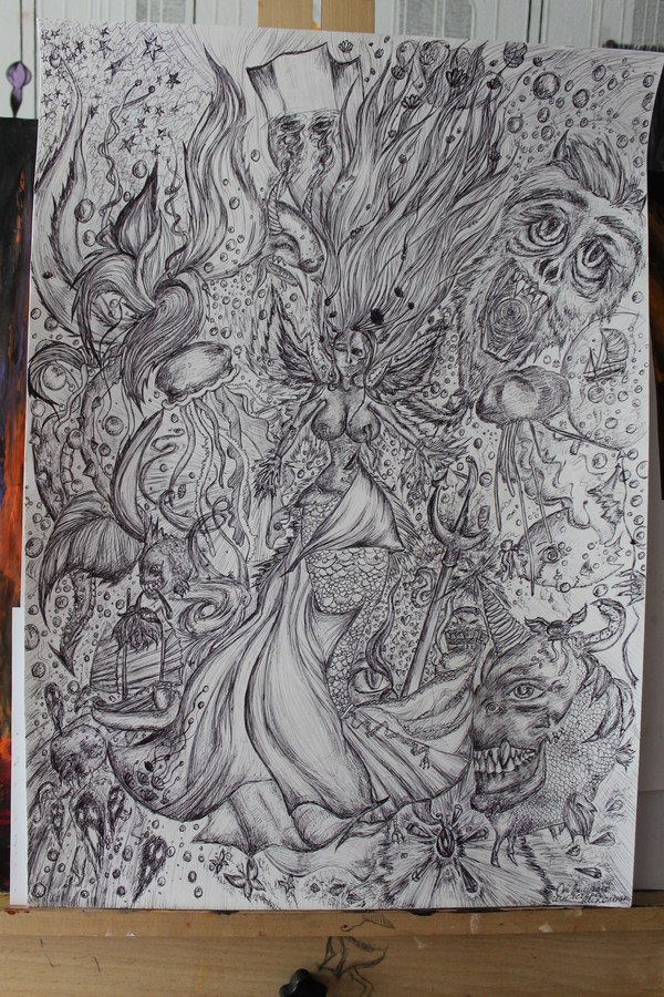 Old picture... - NSFW, My, Ship, Water, the little Mermaid, Girls, Flowers, A fish, Hair