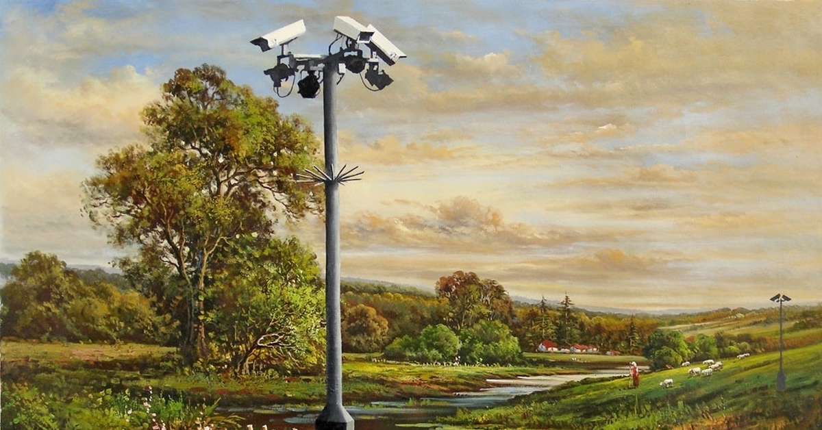 Картина 10. 10 Картин. Banksy modified Oil Painting #12 CCTV countryside.