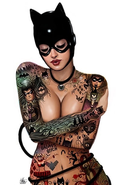 Selina Kyle - NSFW, Арт, Клубничка, Сиськи, Девушки, DC Comics, Тату