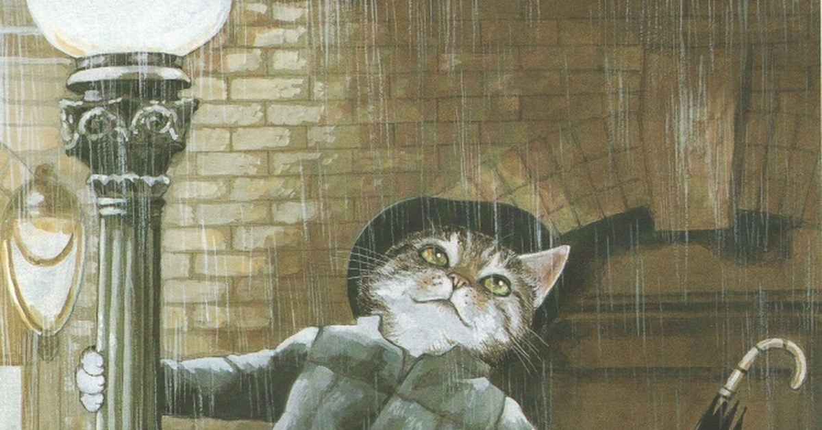 Рисунок кот под дождем