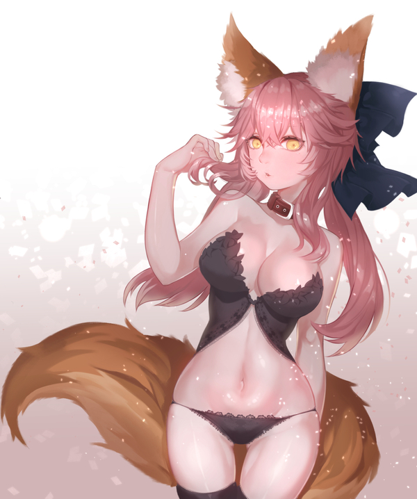 Anime Art - NSFW, Anime art, Anime, Fate, Caster, Animal ears, Kitsune, Cleavage