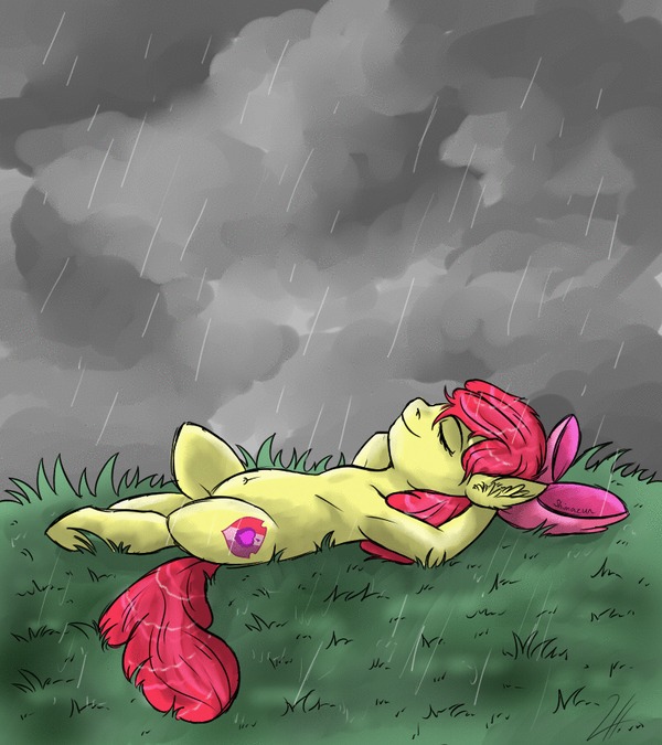 Яблоко под дождем My Little Pony, Applebloom, Mlpgif, Гифка, Shimazun