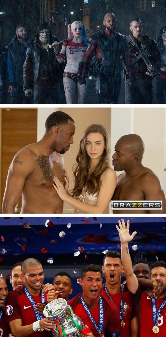 "Группа мужчин выполняет основную работу, но все внимание приковано к кривляющейся актрисе."