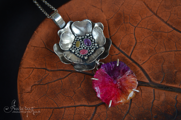 Pendant Blossom - My, Pendant, Handmade, With your own hands, Metal products, Silver, Flowers, Longpost