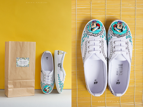 My process of painting a sneaker with Mickey Mouse - My, Mickey Mouse, , Painting, With your own hands, Handmade, Sneakers, Walt disney company, Longpost